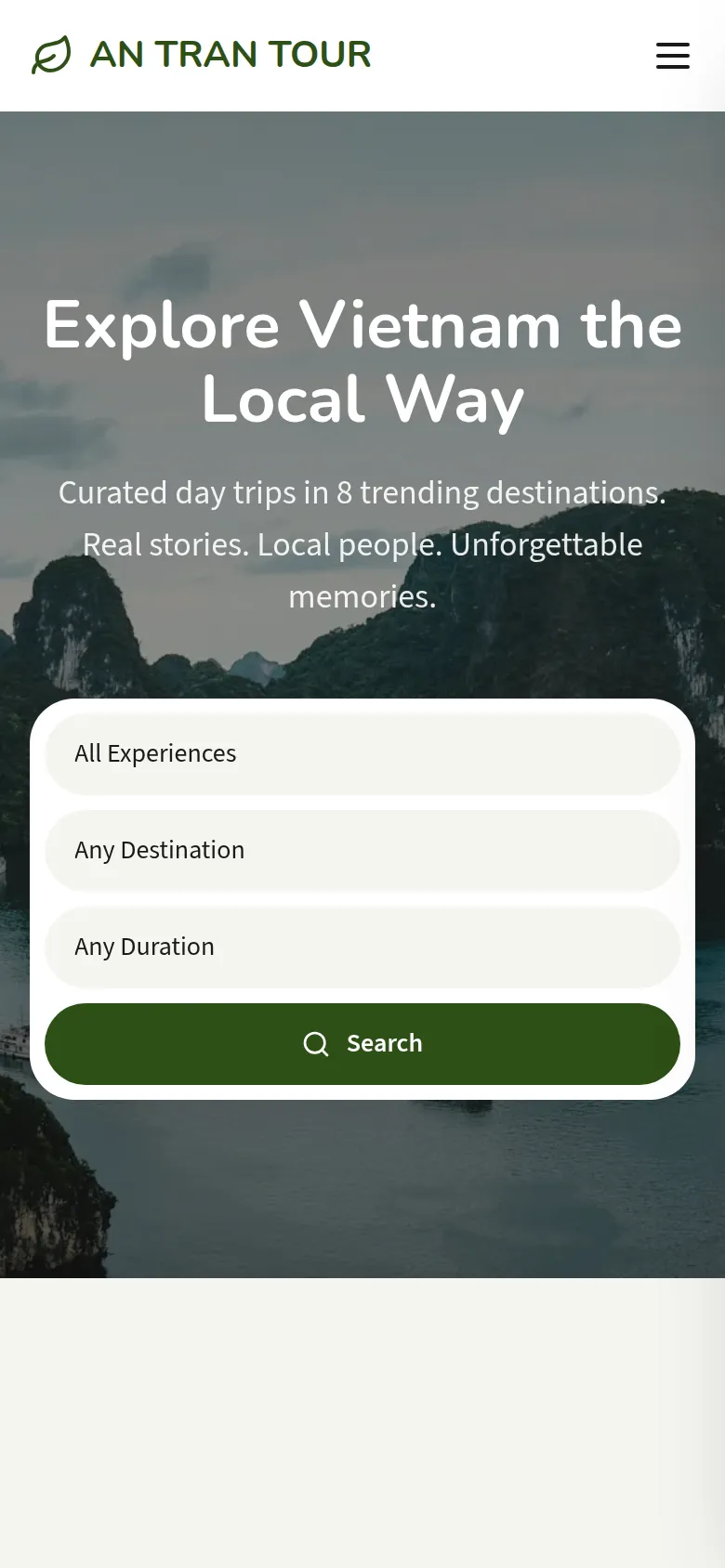 Tour Booking Website on mobile