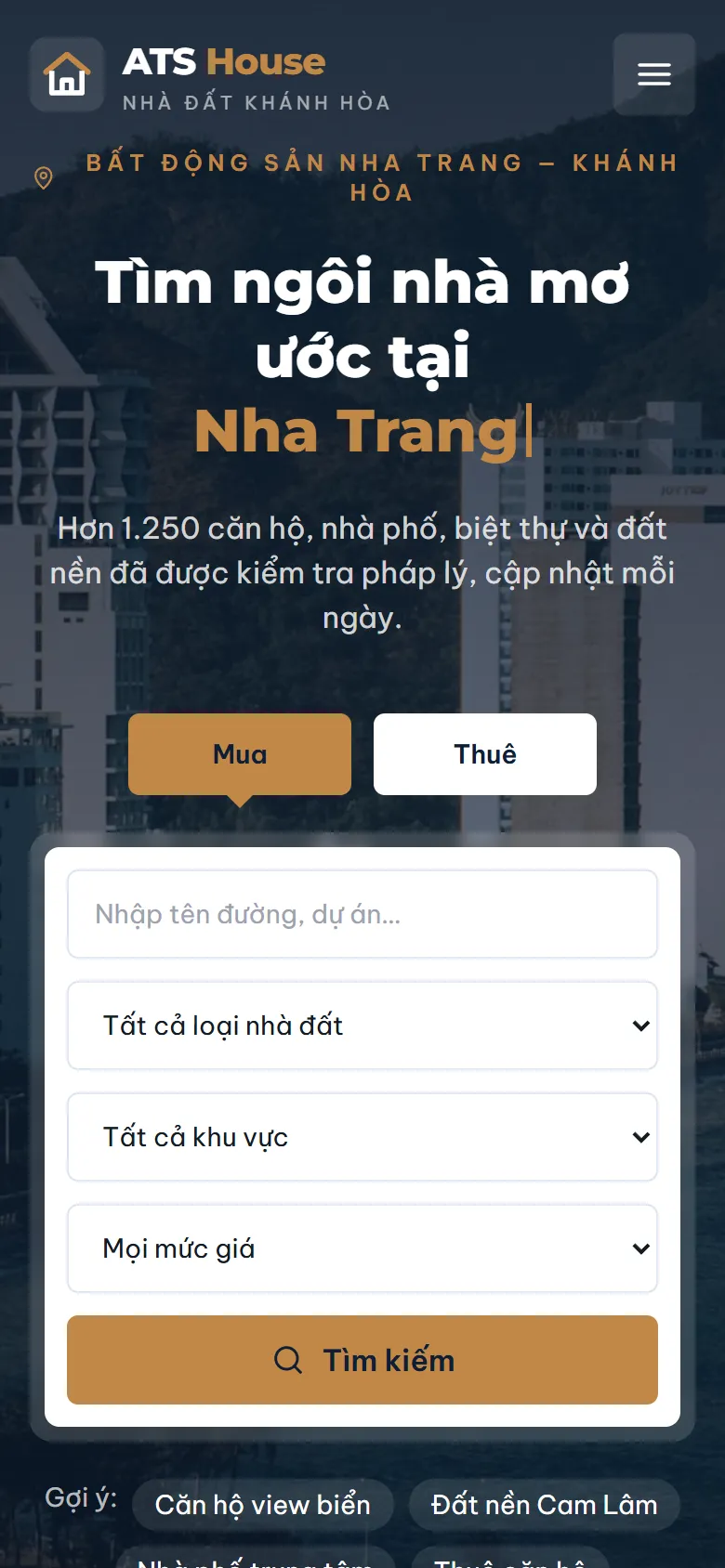 Giao diện Website Sàn Bất Động Sản trên điện thoại