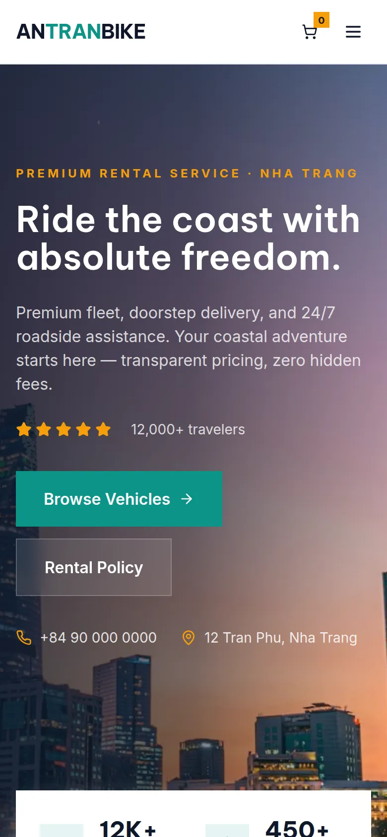 Motorbike Rental Website on mobile